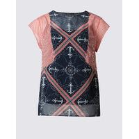 limited edition printed round neck short sleeve shell top