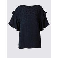 Limited Edition Star Textured Round Neck Half Sleeve Blouse