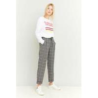 light before dark tie front grey plaid trousers grey