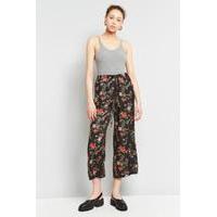 Light Before Dark Floral Satin Culottes, BLACK