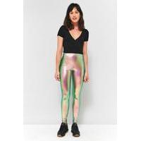 light before dark holographic metallic leggings turquoise