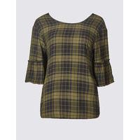 Limited Edition Checked Round Neck Half Sleeve Shell Top