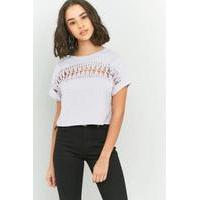 light before dark short sleeve macrame crop top lilac