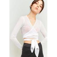 light before dark mesh wrap crop top white