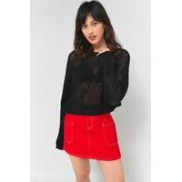 Light Before Dark Pointelle Mesh Batwing Top, BLACK