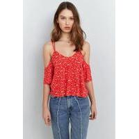 Light Before Dark Strappy Cold Shoulder Top, RED