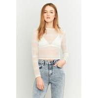 light before dark striped fishnet crop top white