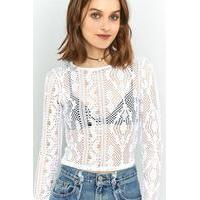 Light Before Dark White Patterned Airtex Cropped Top, WHITE