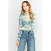 Light Before Dark Tie Dye Mesh Mock Neck Top, LIME