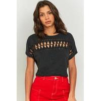 Light Before Dark Short Sleeve Macrame Crop Top, BLACK