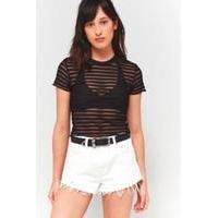 Light Before Dark Textured Striped Sheer Mesh Top, BLACK