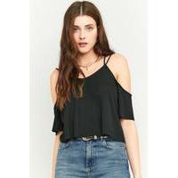 light before dark black strappy cold shoulder top black