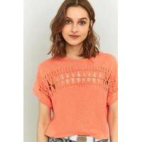 light before dark short sleeve macrame crop top red