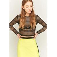 light before dark striped fishnet crop top black