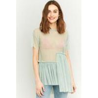 light before dark ruched mixed peplum mint mesh top mint