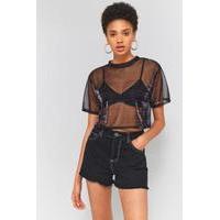 Light Before Dark Rainbow Striped Liquid Mesh Crop Top, BLACK