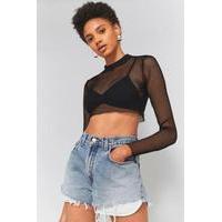 Light Before Dark Super Cropped Fishnet Top, BLACK