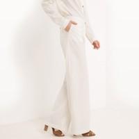 Linen Wide Leg High Waist Trousers