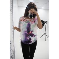 linzi bird print ruched side tee