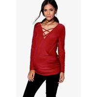 Lily Lace up Front Top - wine