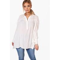Libby Woven Crinkle Tie Sleeve Shirt - white