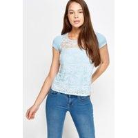 Light Blue Mesh Overlay Top