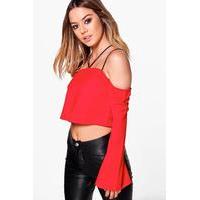 Liv Spaghetti Strap Off The Shoulder Crop - red