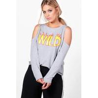 lizzy slogan open shoulder sweat grey