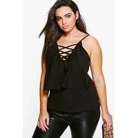 Libby Double Layer Lace Up Cami - black