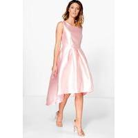 Lia Sateen Dip Hem Skater Dress - pink