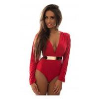 Limited Edition Dreamer Plunge Front Bodysuit In Red