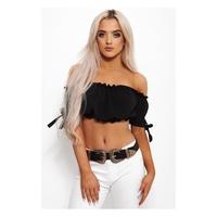 lila tie sleeve black bardot crop top