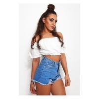 lila tie sleeve white bardot crop top