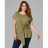 light khaki tie front short sleeve top