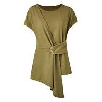 Light Khaki Tie Front Short Sleeve Top