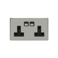 Lightwaverf Wireless Control 2 Gang 13a Socket - Black Chrome