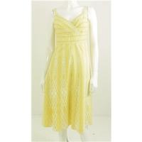 L.K.Bennett Size 10 Pale Lemon Yellow 100% Cotton Faux Wrap Front Diamond Print Midi Dress
