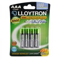 Lloytron B1004Rechargeable Accuultra AAA Ni-MH Batteries 1100mAh 4 Pack