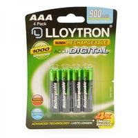 Lloytron B015 Rechargeable Accudigital AAA Ni-MH Batteries 900mAh 4 Pack