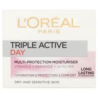 loreal triple active day moisturiser dry and sensitive skin 50ml