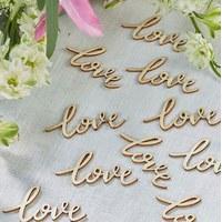 love words boho inspired wooden wedding table confetti trims