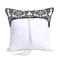 Love Bird Damask in Classic Black and White Ring Cushion
