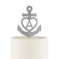 Love Anchor Acrylic Cake Topper - Metallic Silver