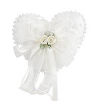 Lovely Flowers And Pearl Decoration Smooth Satin Wedding Ring Pillow