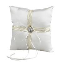 Lovely Rhinestone Decoration Smooth Satin Wedding Ring Pillow