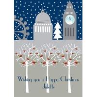 london skyline snowy personalised christmas card