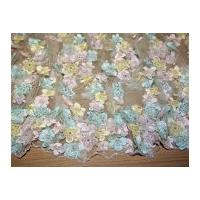 Louise Dimensional Flowers Couture Bridal Lace Fabric Pink, Aqua & Lemon