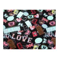 Love London Print Polycotton Canvas Dress Fabric Black