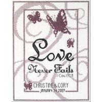 love never fails counted cross stitch kit 6x8 14 count 243116