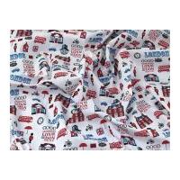 London Print Polycotton Dress Fabric Red, White & Blue